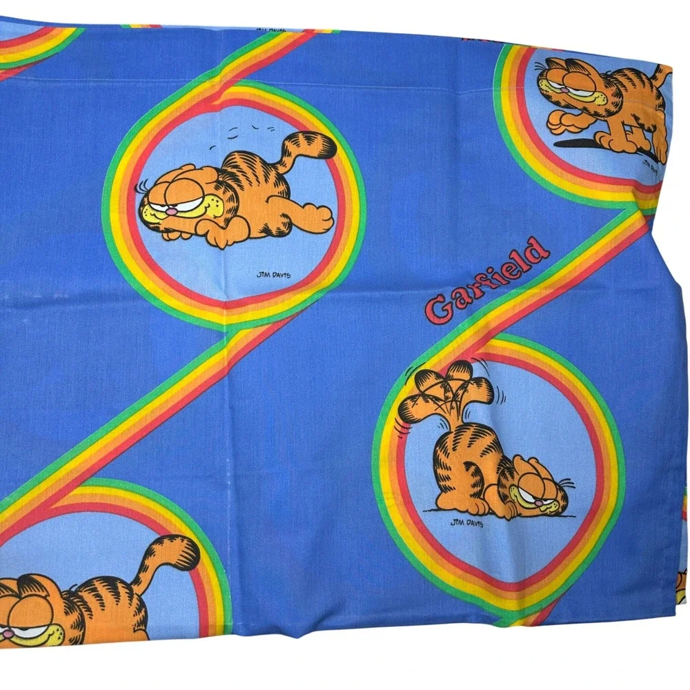 Vintage 1978 Garfield Rainbow Blue 2 Piece Twin Sheet Set Jim Davis 2pc